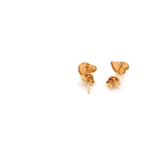 18K Yellow Gold Earrings Heart Stud Textured 0.95 grams Small - Picture 7 of 13